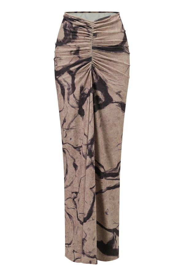OUDE WAAG 25 Autumn/Winter Stretch Velvet Pleated Skirt OW-OW-25AW-SK17P2WI018-MHYH Beige Gray Print